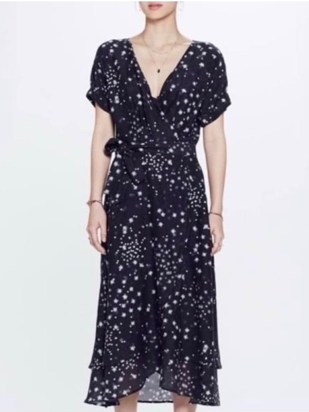 Xirena Written in the Stars Wren Navy Star Print Wrap Dress Size XS